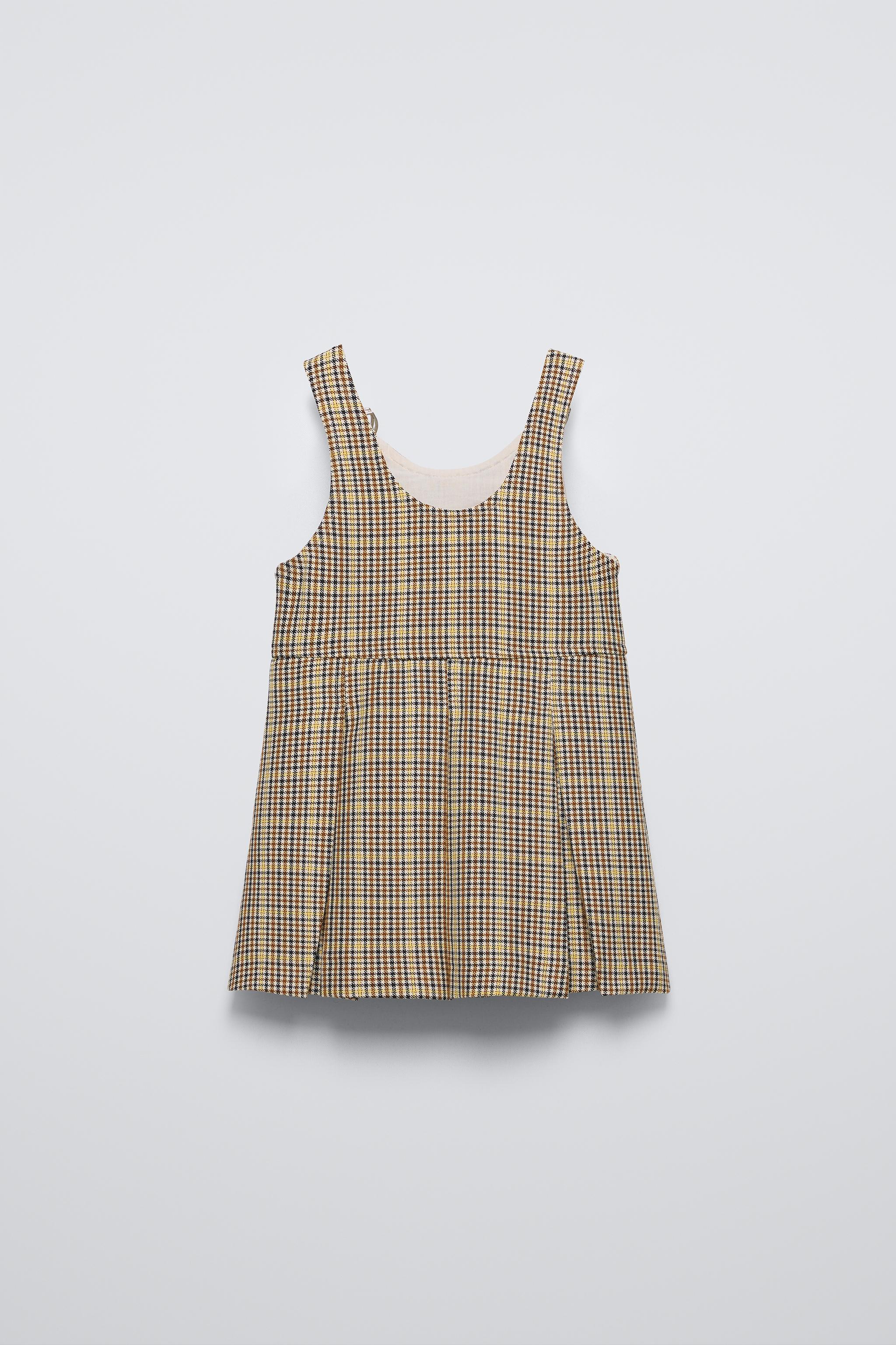 checked mini dress zara SHORT CHECKED RUFFLED DRESS - Brown-Blue
