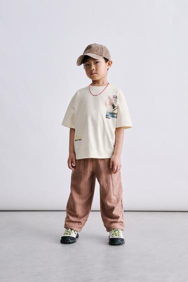PANTALON TEXTURÉ EN MATIÈRES VARIÉES - Rose poudré de Zara
