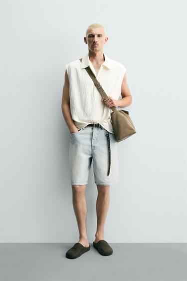 VINTAGE-EFFECT FADED STRAIGHT-LEG DENIM BERMUDA SHORTS - Light blue by Zara