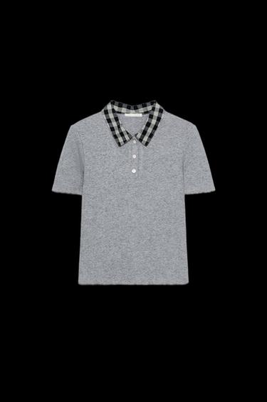 Zara CONTRAST COMBINATION POLO TOP - Gray - Image 0