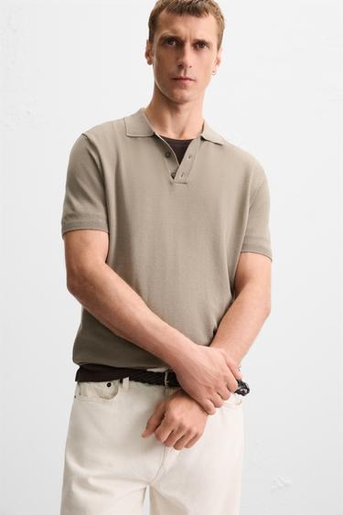 POLO EN MAILLE MÉLANGE VISCOSE - Marron clair de Zara