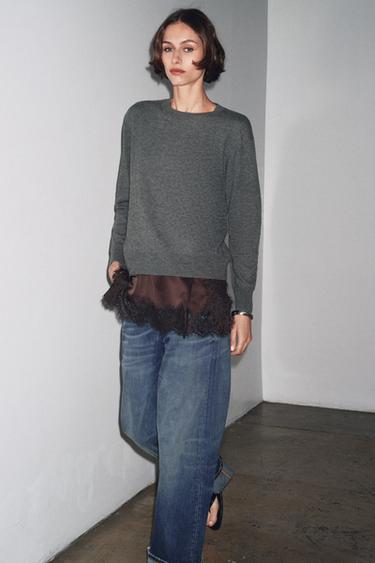 PULL EN MAILLE 100% LAINE EXTRA DOUCE - Gris foncé de Zara