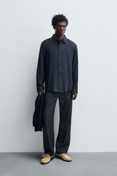 Zara RELAXED FIT FLOWY SHIRT - Navy blue - Image 0
