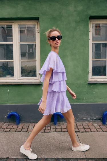 ROBE COURTE À VOLANTS - Lilas clair de Zara - Image 2
