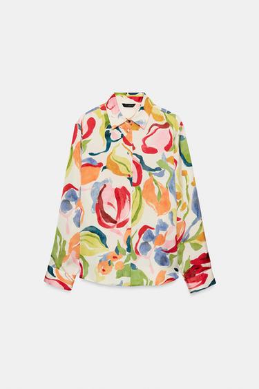 CHEMISE SATINÉE À IMPRIMÉ FLEURI - Multicolore de Zara - Image 6