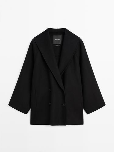 Abrigo medio solapa mezcla lana - Negro de Zara