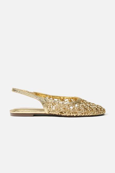 METALLIC-EFFECT BRAIDED SLINGBACK SHOES - Gold by Zara