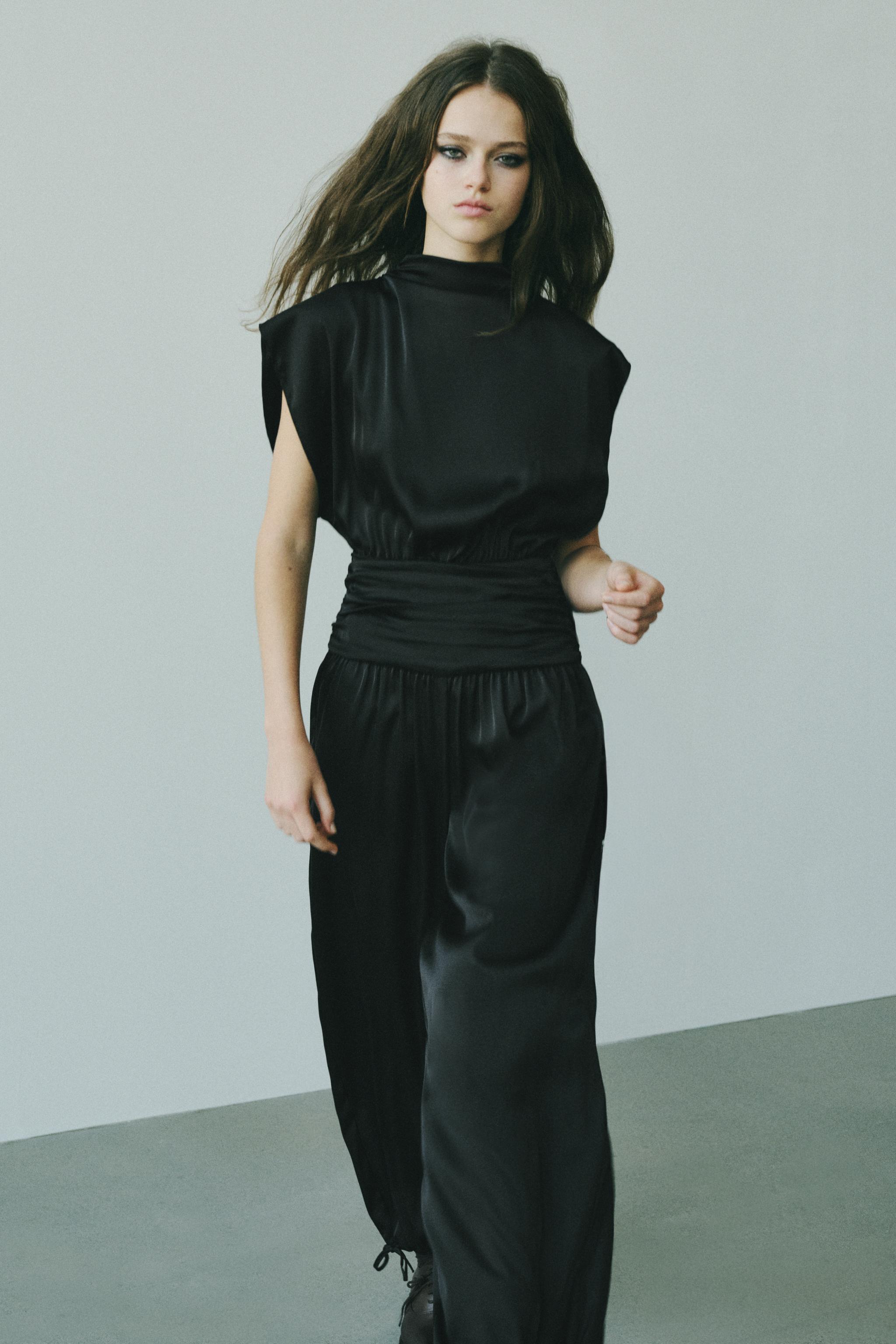 SATIN CUMMERBUND JUMPSUIT