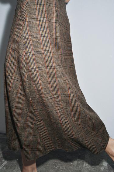 JUPE À CARREAUX PLIÉE AVEC LAINE ZW COLLECTION - Marron-Bleu de Zara - Image 2