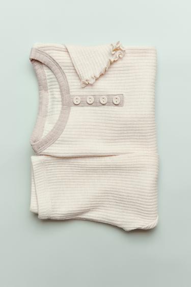 AGES 2-6/ CONTRAST RIBBED PYJAMAS - Ecru by Zara