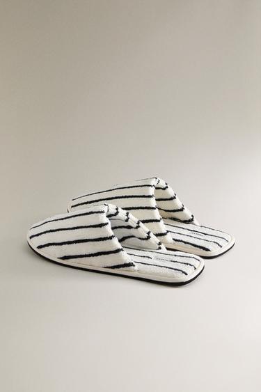 STRIPED TERRY BATH SLIPPERS - White by Zara
