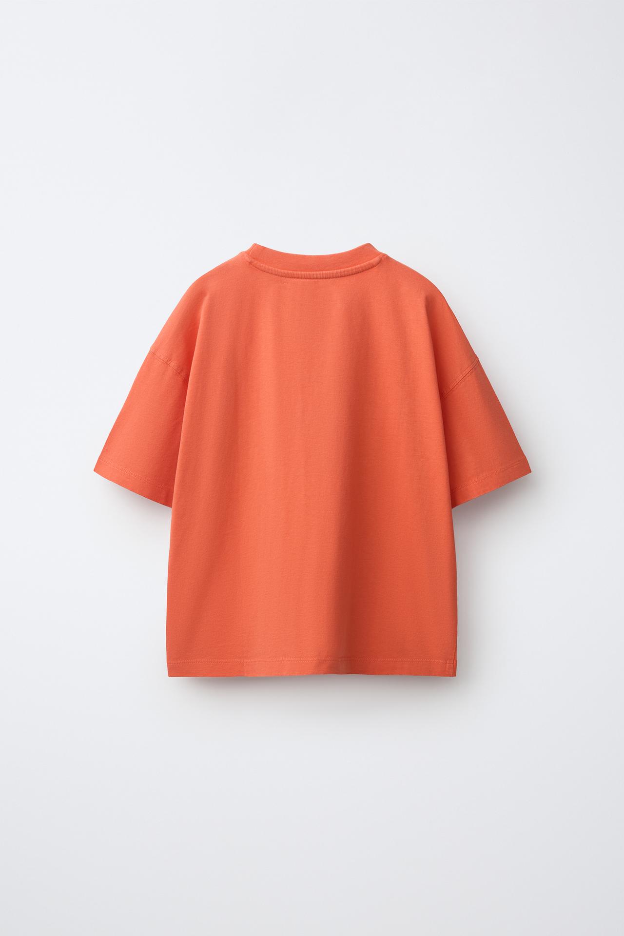 WASHED EFFECT EMBROIDERED LOGO POCKET T-SHIRT — Orange