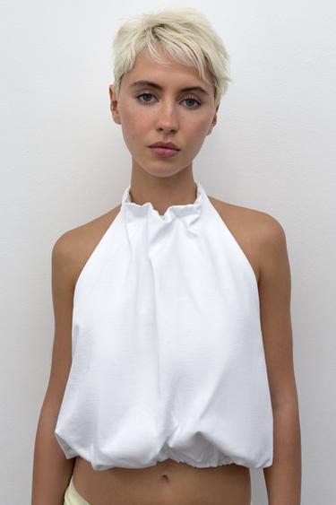 ΤΟΠ HALTER ΑΠΟ ΧΟΝΤΡΟ ΒΑΜΒΑΚΙ ΜΠΑΛΟΝΙ - Λευκό του Zara
