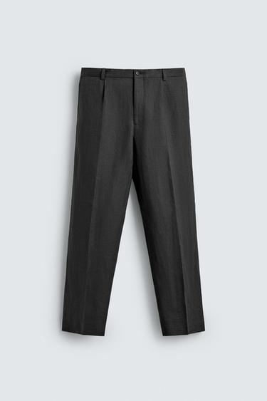 RELAXED FIT LINEN TROUSERS - Grey by Zara