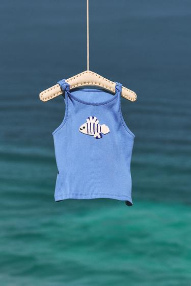 GERIBDE TOP MET VIS EN KNOOPDETAILS - Blauw van Zara