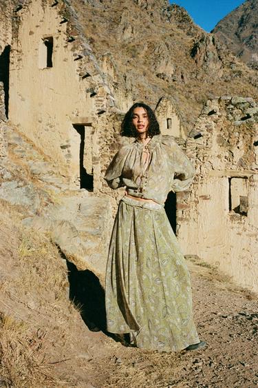 PRINTED SKIRT WITH BELT - Pistachio by Zara - Image 0