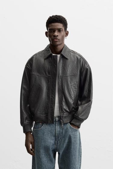 КОЖАНАЯ КУРТКА С РЕЛЬЕФНЫМ УЗОРОМ — ЧЕРНЫЙ от Zara — изображение 0