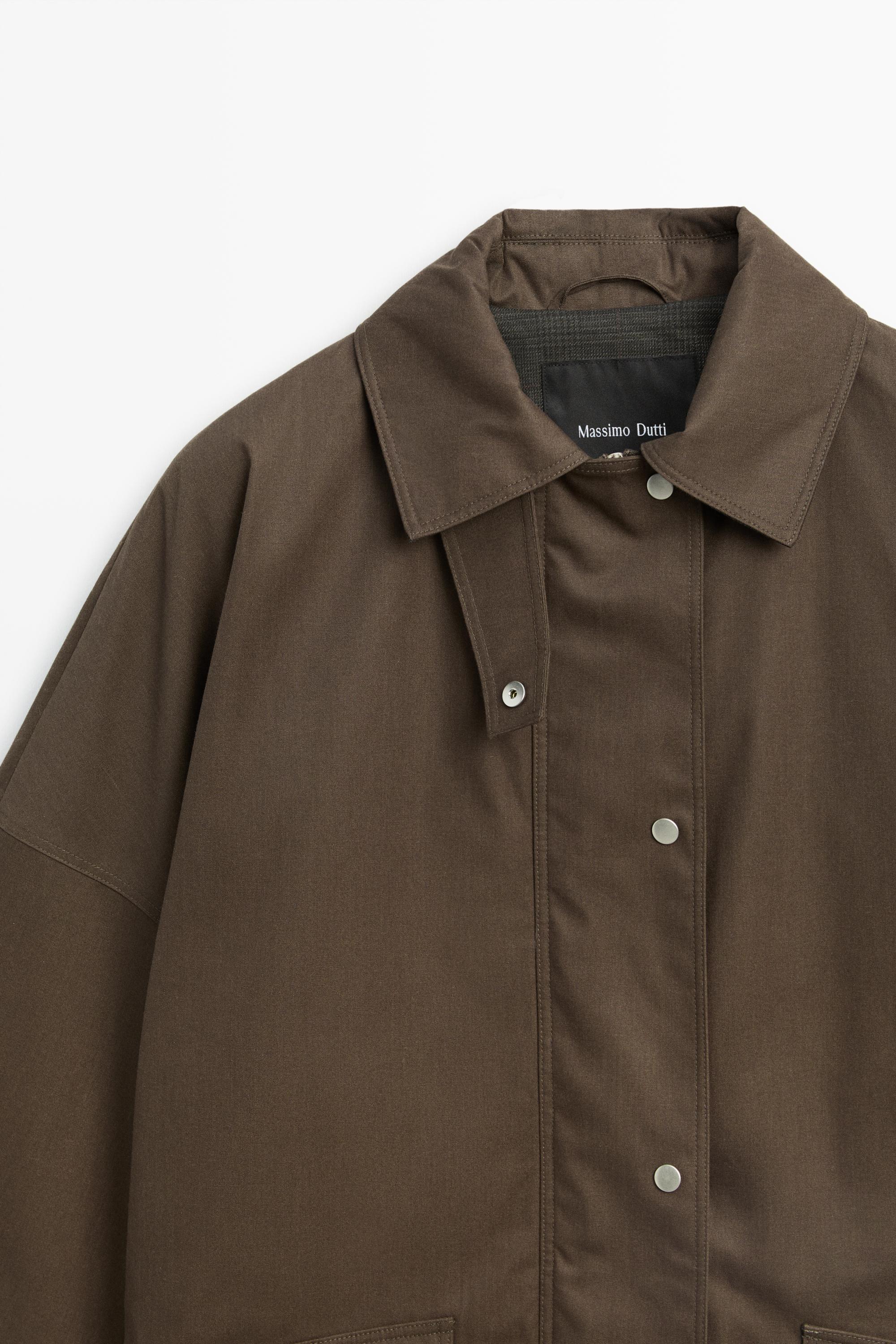 Waxed-effect plaid-lined jacket — olive green