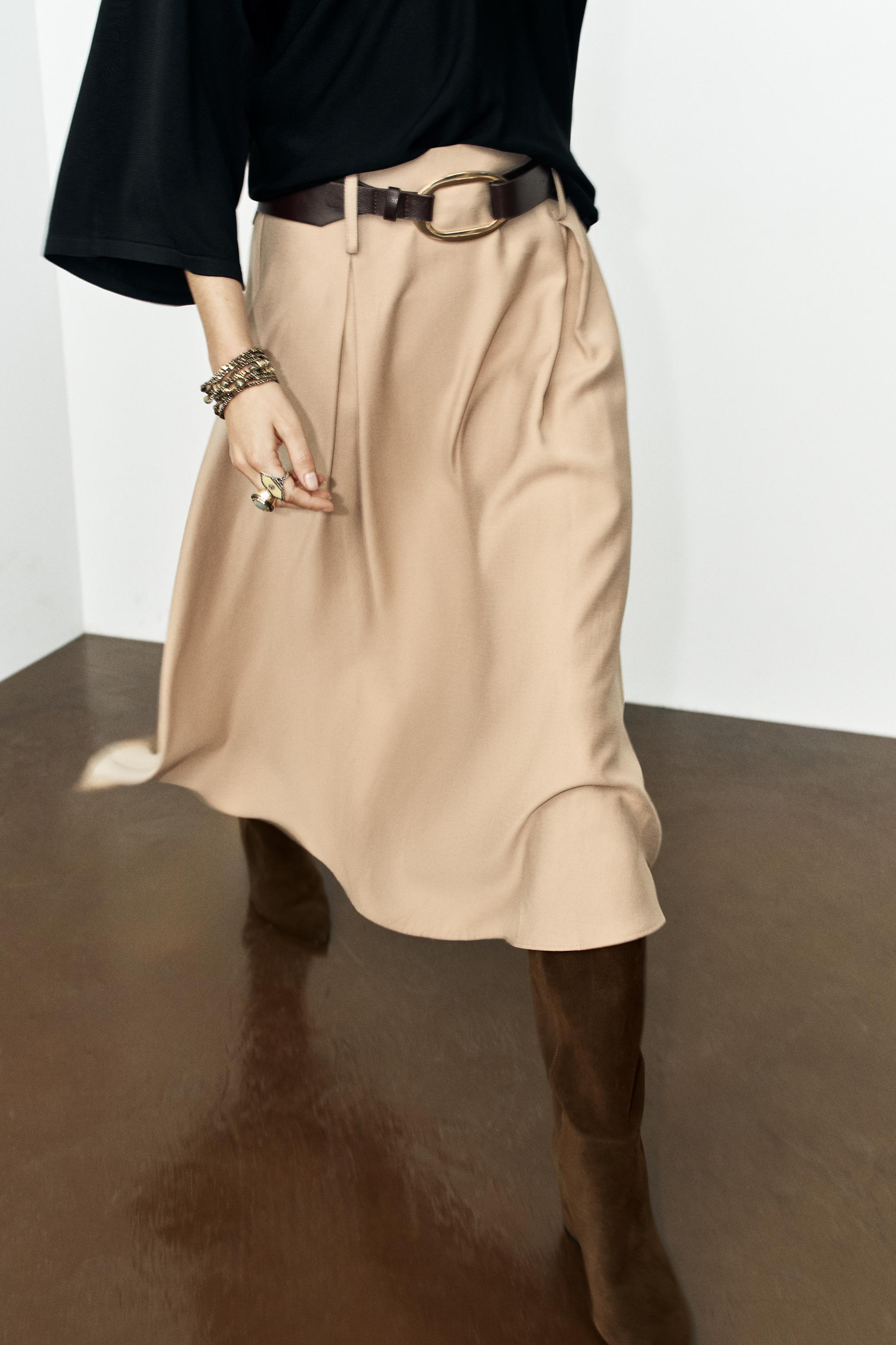 Женские юбки Zara BELTED MIDI SKATER SKIRT — фото 4
