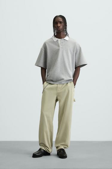 PANTALÓN LAVADO BOLSILLO CARPINTERO - Pistacho claro de Zara - Imagen 0