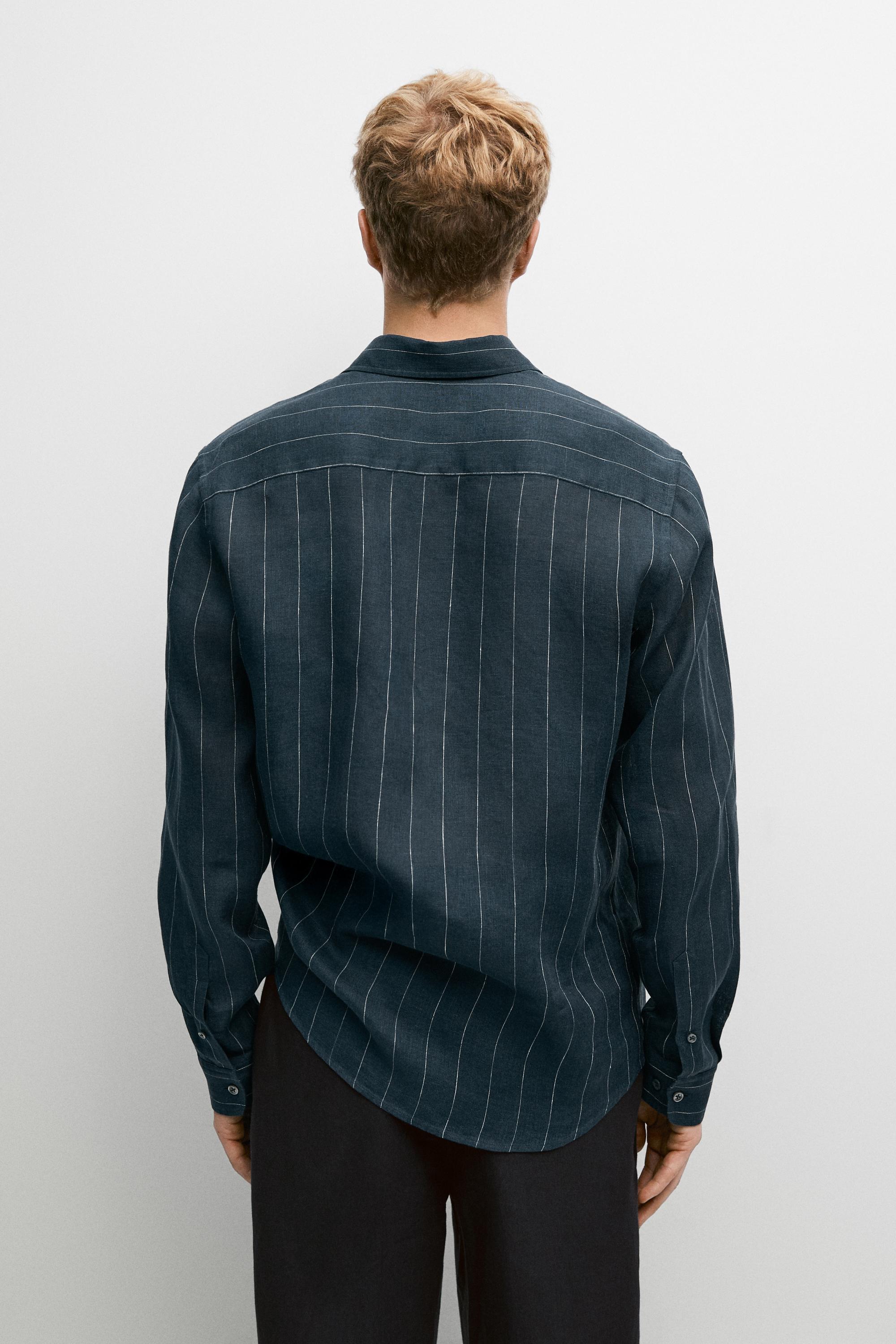 Chemise regular fit à rayures 100 % lin