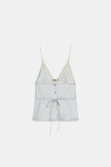 TOP SATINÉ EN DENTELLE - Blanc / Gris de Zara - Image 1