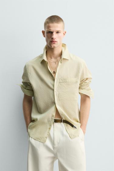 STRIPED FLOWING SHIRT - Sage Green by Zara