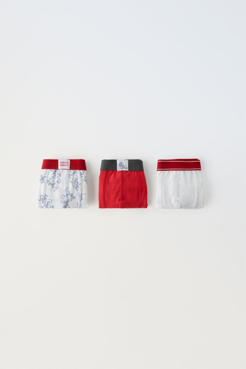 6-14 YEARS/ PACK OF THREE DRAGON BOXERS - Red