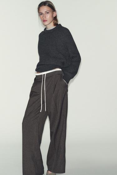 Zara WIDE LEG DOUBLE WAISTBAND PANTS - Dark brown - Image 0