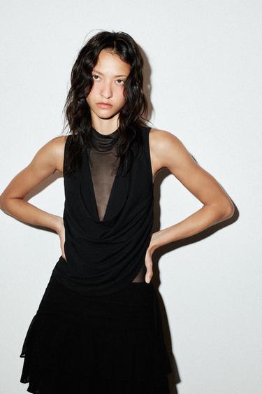 SHORT-SAIA GEORGETTE COM BABADO - Preto da Zara