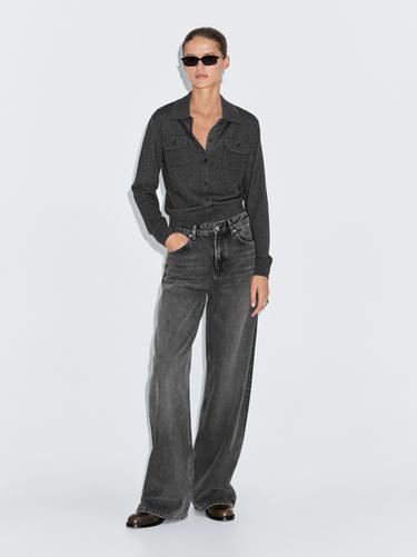 Zara Wool blend cardigan with pocket details - Anthracite grey