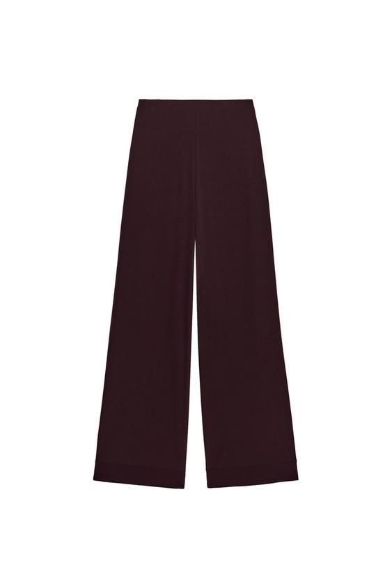PANTALON DROIT EN CRÊPE À OUVERTURES - Vin de Zara