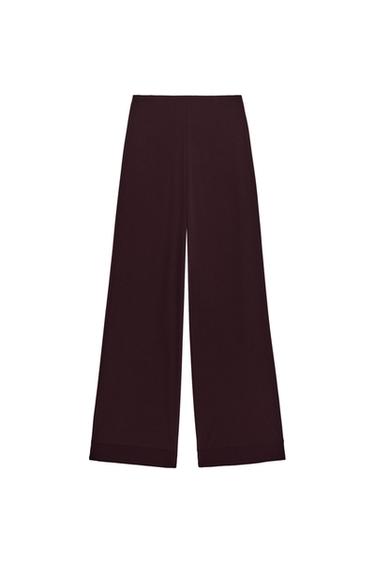 STRAIGHT-LEG CREPE TROUSERS WITH SLITS - Wine by Zara