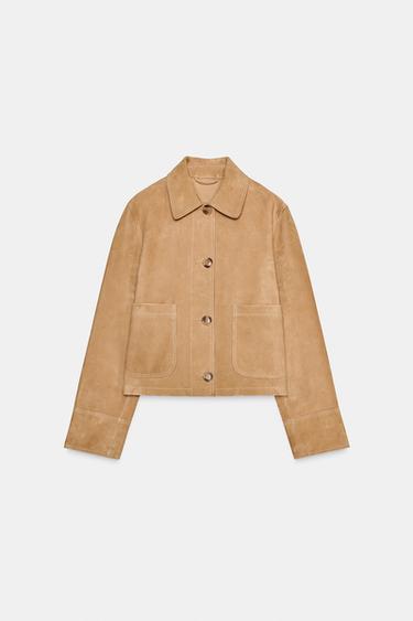 VESTE EN CUIR DAIM 100 % ZW COLLECTION LIMITED EDITION - Marron clair de Zara