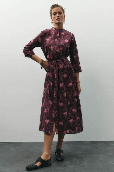 ZW COLLECTION SHIRT DRESS - Burgundy by Zara