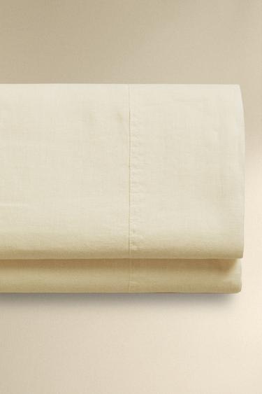 Zara WASHED LINEN FLAT SHEET (140 GxM²) - Ecru - Image 0