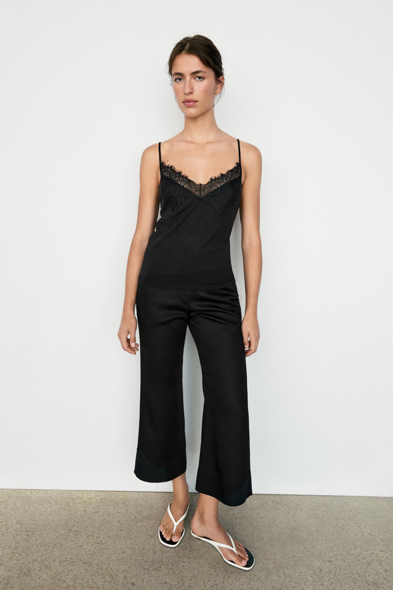 Strappy top with lace detail — Black