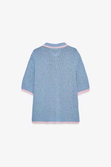 COLLAR POLO CARDIGAN - Blue by Zara - Image 5