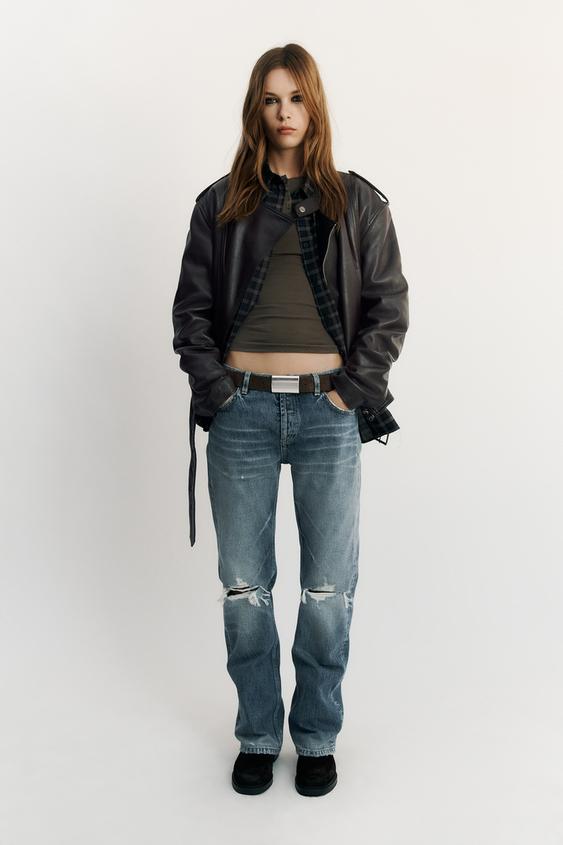 TRF RIPPED LOW-RISE STRAIGHT JEANS - Blue de Zara - Imagen 0