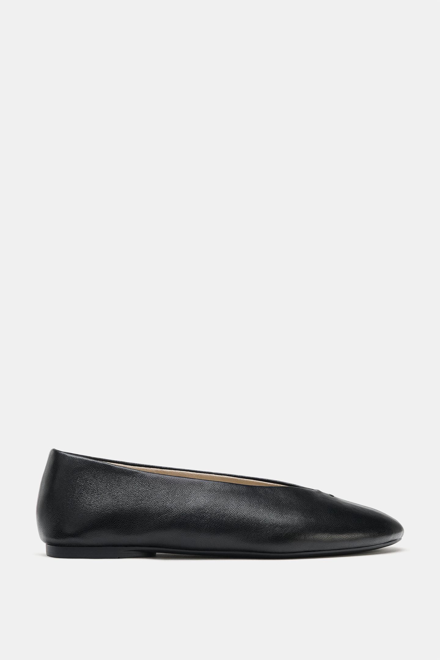 Женские балетки Zara Flat Leather Ballet, цвет: Чёрный — фото 2