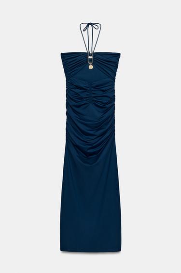 Zara POLYAMIDE CUT OUT MIDI DRESS - Navy blue - Image 0
