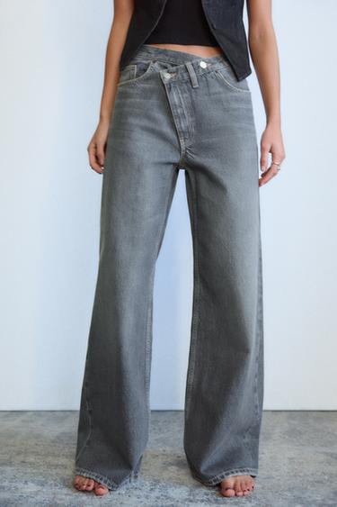 JEAN TRF À JAMBES LARGES TAILLE HAUTE CROISÉE - Gris de Zara - Image 3