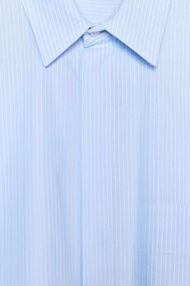 Zara POPLIN CROP SHIRT - White / Sky blue