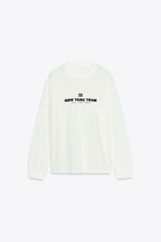 T-SHIRT WITH CONTRAST SLOGAN - White | ZARA United Kingdom 