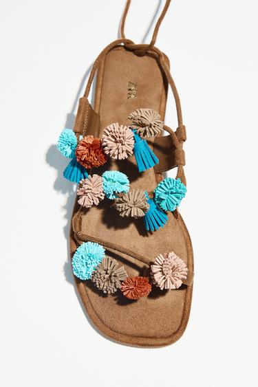 Zara STRAPPY BEADED SANDALS - Multi-color