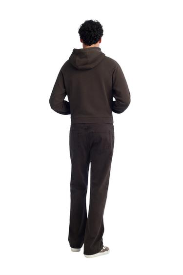 Zara EMBROIDERED LOGO HOODIE SWEATSHIRT - Brown