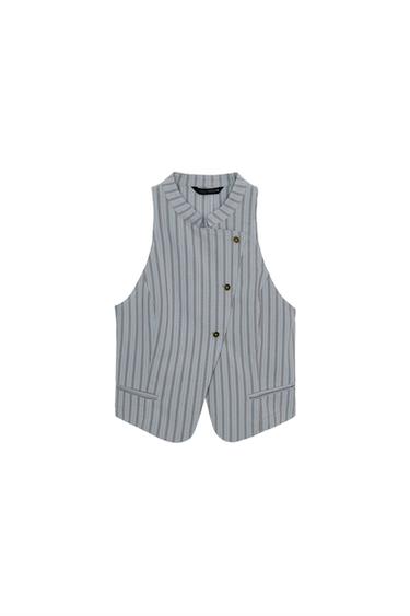 STRIPED DOUBLE-BREASTED WAISTCOAT - Blue / Grey by Zara