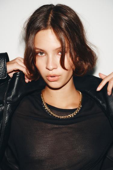 CONTRAST CHAIN LINK NECKLACE WITH JEWELS - Golden by Zara