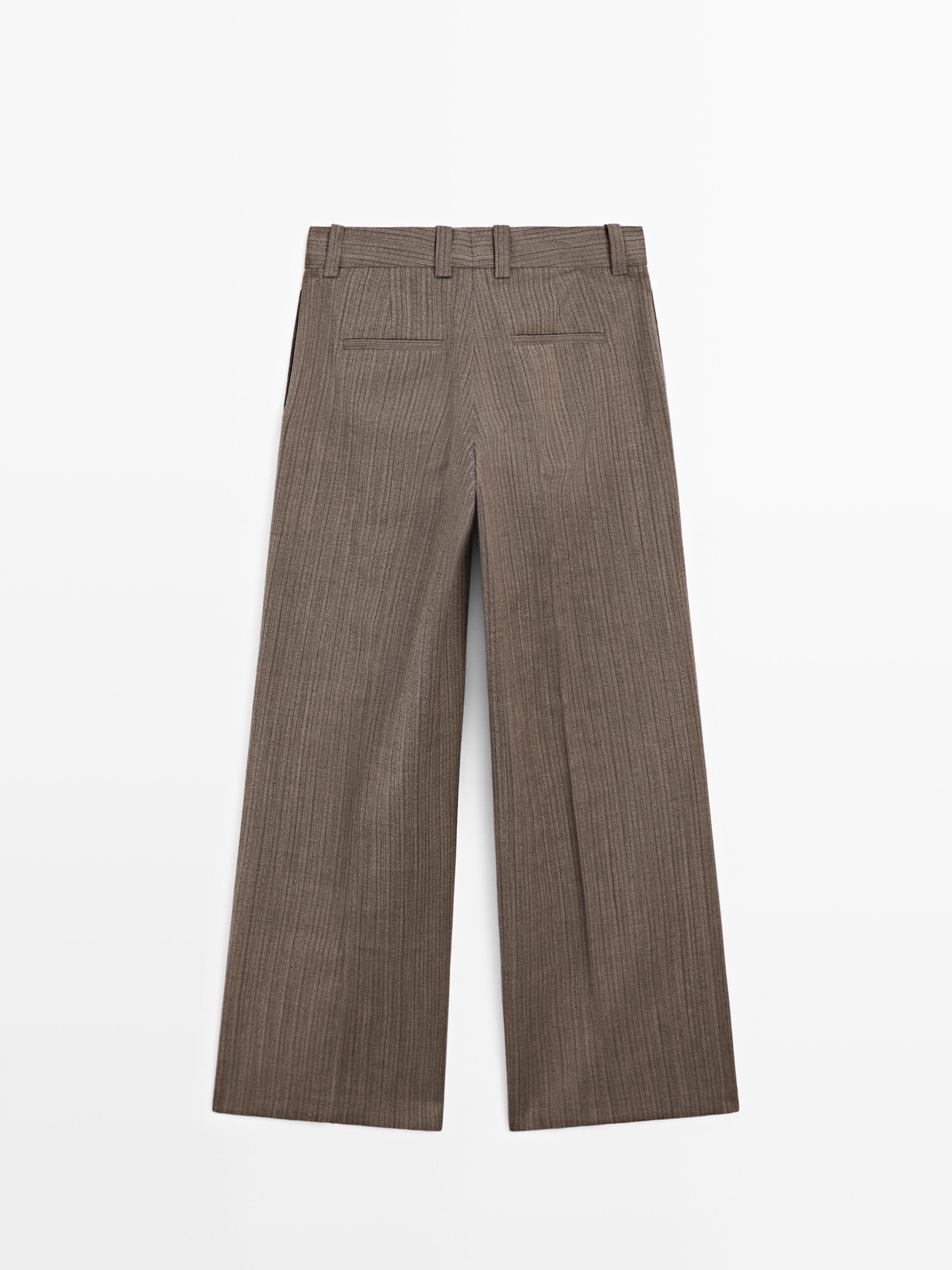 100% wool straight-leg herringbone trousers