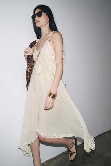 ZW COLLECTION ASYMMETRIC CROCHET DRESS - Ecru by Zara - Image 1